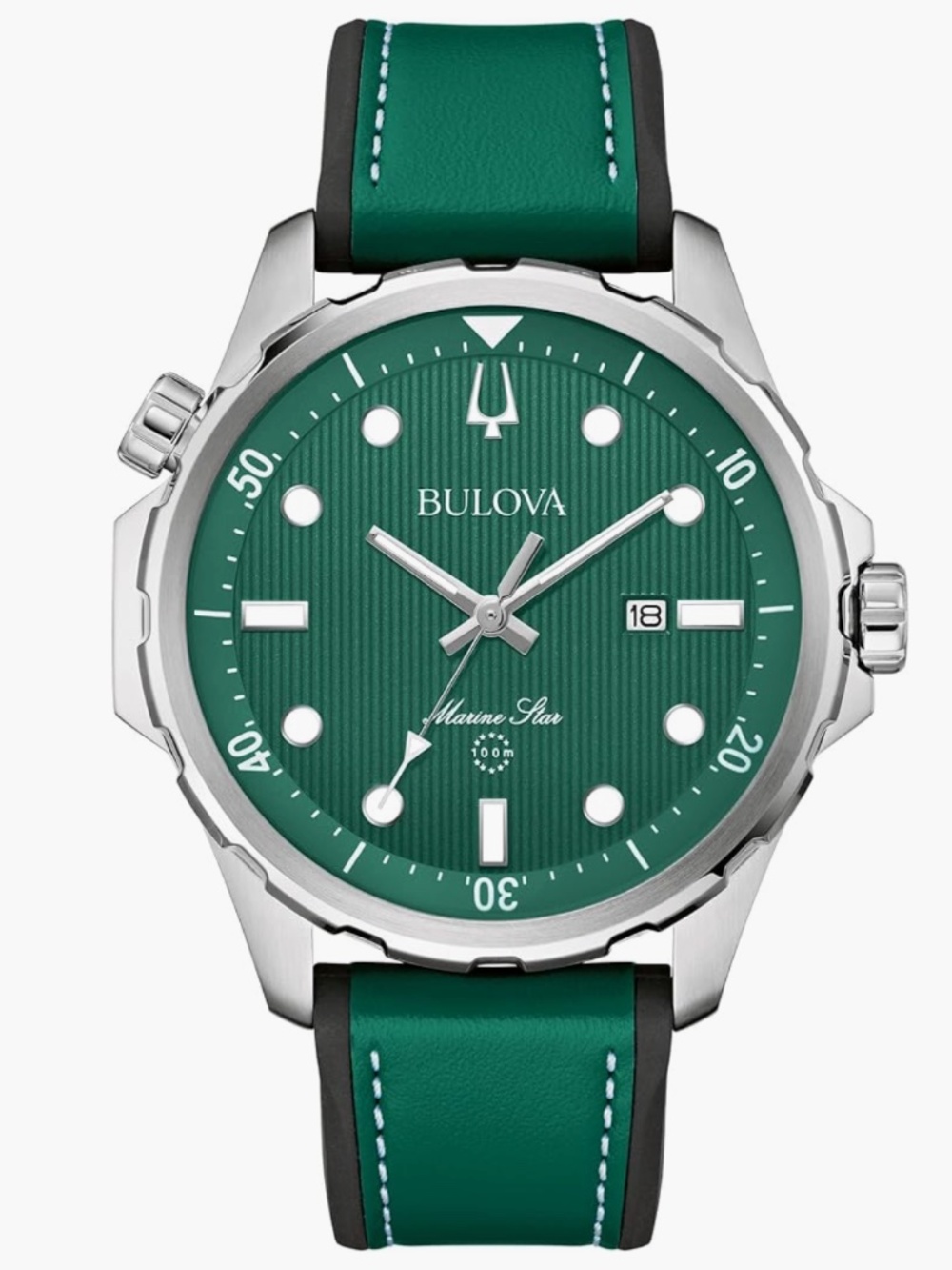 Bulova Marine Star Quartz, Leather, Green, NEVER worn